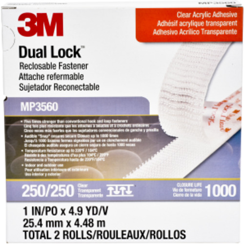 3M Dual Lock Reclosable Fastener MP3560 Clear 1″ × 5 yd Type 250 PN06463